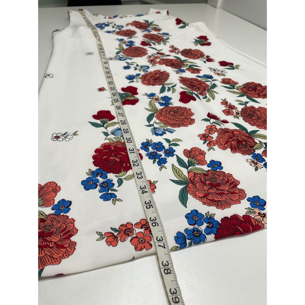 KORET Floral Dress White Red Blue Sleeveless Tank Knee Length L Feminine Flowers - Picture 8 of 10